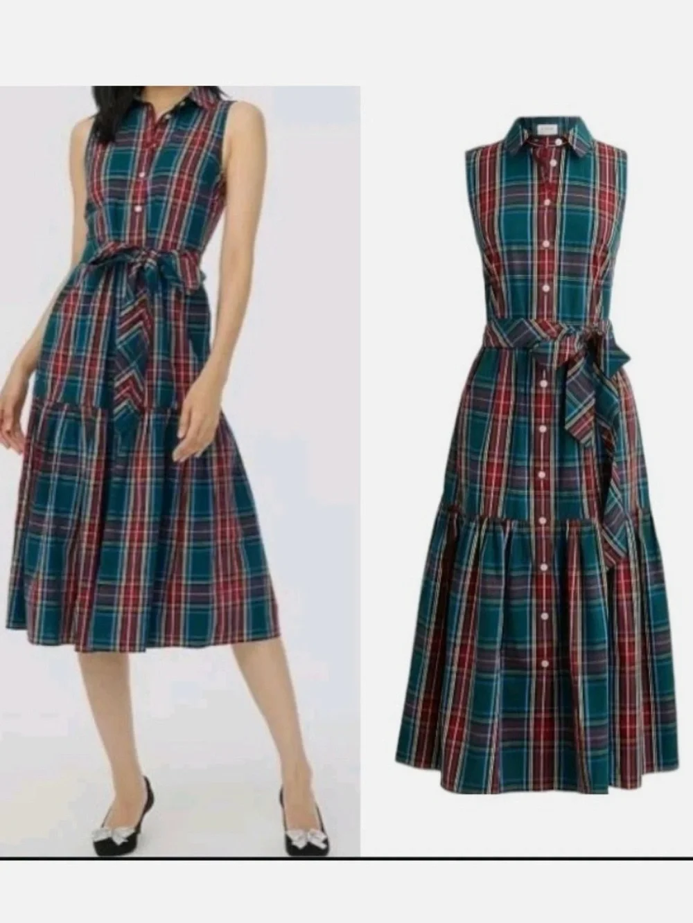 J. Crew Tartan Plaid Shirt Dress Midi Cotton New Sleeveless Size 6 - Picture 6 of 8